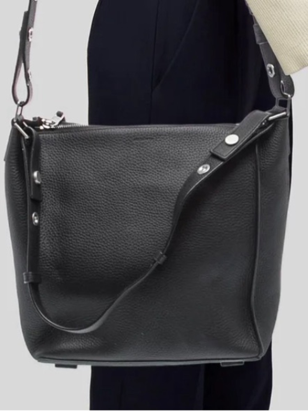 All Saints Black Pebbled Leather Shoulder Bag W/Authenticity Card Included